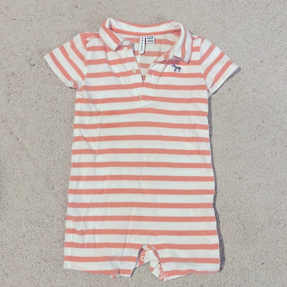 Janie and Jack Peach Striped One Piece Outfit 12-18M